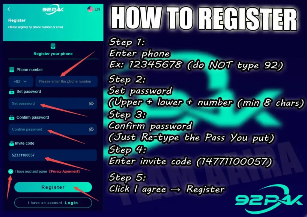 92PAK Registration Steps